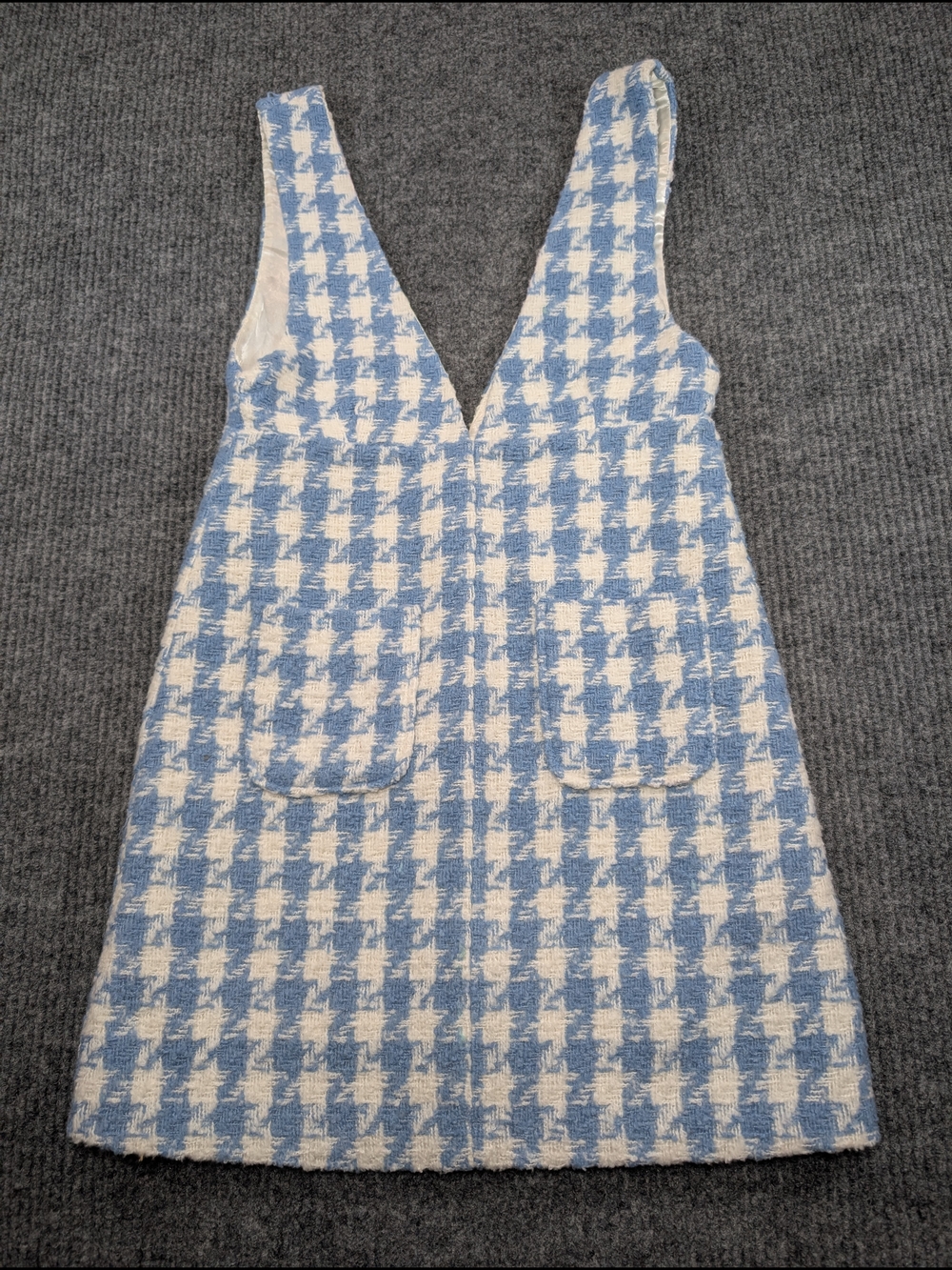 Girls Light Blue and White Houndstooth Pinafore Dress